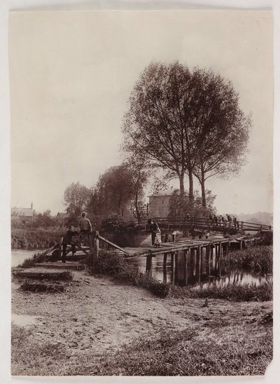 Bruggen, Pile Kinderen op een brug, ca. 1890 door Unbekannt