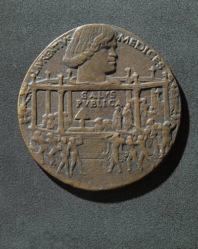 Bronzen medaille geslagen ter nagedachtenis aan Giuliano de Medici door Benjamin Baud