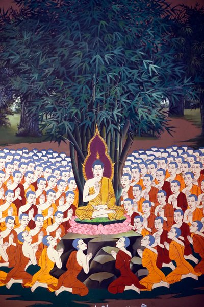 Boeddha Onderwijst aan Discipelen, Muurfresco, Wat Botum tempel, Phnom Penh, 2022 door Unbekannter Künstler