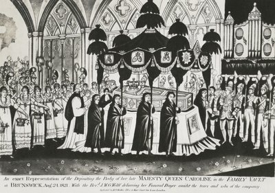 Begrafenis van het lichaam van koningin Caroline in de familiegrafkelder in de kathedraal van Brunswick door Unbekannt