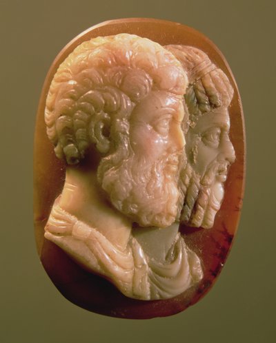 Camee met Marcus Aurelius (121-180) en Lucius Verus (130-169) Romeins door Unbekannt
