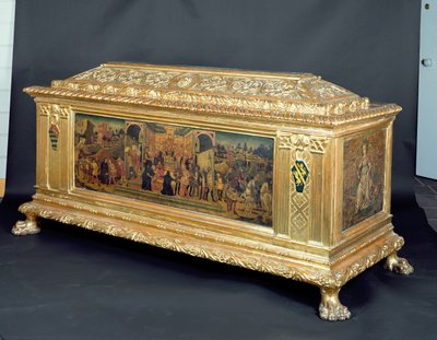 Cassone met panelen die De matigheid van Scipio en allegorieën van Moed en Voorzichtigheid uitbeelden, toegeschreven aan de werkplaats van Apollonio di Giovanni, ca. 1460-65 door Unbekannt
