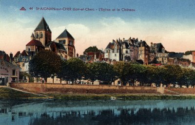Centre, Loir et Cher (41), Saint Aignan sur Cher: uitzicht op de stad met de kerk en het kasteel door Unbekannt