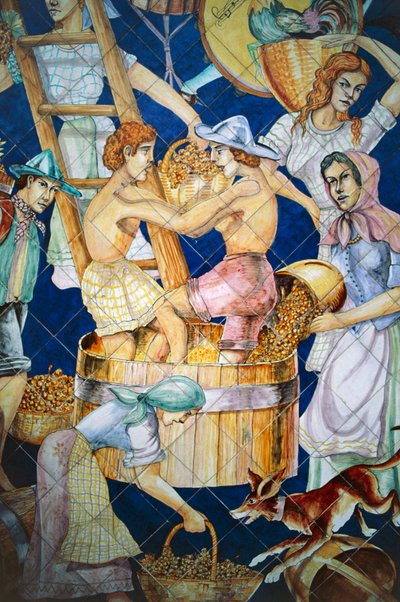 Keramisch tegelpaneel met oogst, Vietri sul Mare, Campania, Italië, (detail) door William M. Timlin