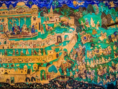 Chittra Shala binnenplaats met virtuoze fijne schilderijen, Taragarh Fort, Bundi, Rajasthan, India, Azië door Unbekannter Künstler