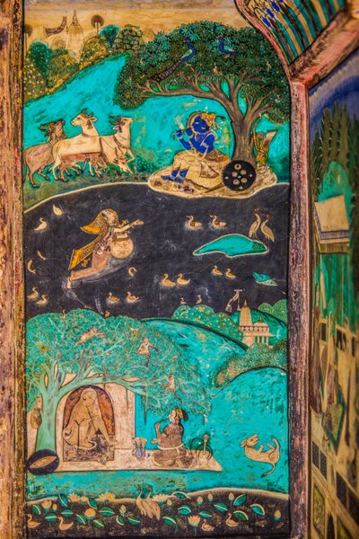 Chittra Shala binnenplaats met virtuoze fijne schilderijen, Taragarh Fort, Bundi, Rajasthan, India, Azië door Unbekannter Künstler