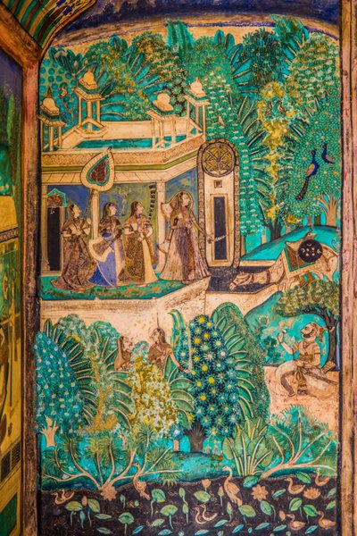 Chittra Shala binnenplaats met virtuoze fijne schilderijen, Taragarh Fort, Bundi, Bundi, Rajasthan, India, Azië door Unbekannter Künstler