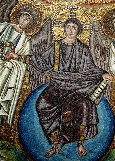 Christus en engelen, detail van boven de apsis, 6e eeuw (mozaïek) door Unbekannt
