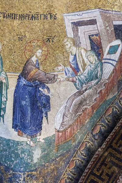 Christus geneest de schoonmoeder van Petrus, mozaïek in de Cora Kerk, Istanbul, Turkije door Unbekannter Künstler