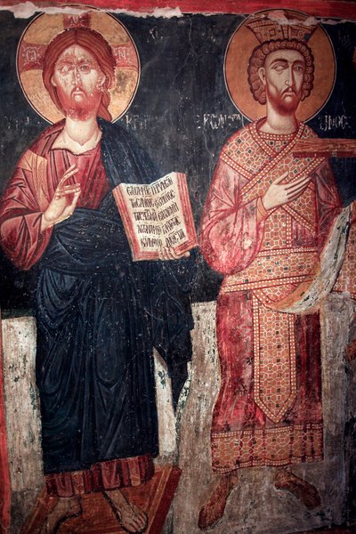 Christus met Sint Constantijn Timios Stavros tou Agiasmati kerk, Heilig kruis van Agiasmati 15e eeuw Cyprus Geschilderde kerken UNESCO-site Troodos, Cyprus door Unbekannt