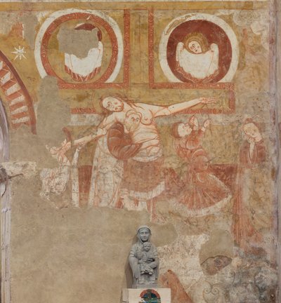 Kerk (Église Saint-Martin). Interieur. Muurschilderingen (fresco). Westmuur van het schip. Detail. Kruisafneming. 12e eeuw. door Unbekannt