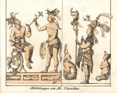 Collectie tekeningen door Tlapallan (Mexico). Lithografie voor het boek: “Galerie complete en tableaux fideles des peuples d