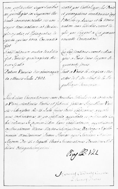Kopie van het Concordaat tussen Napoleon en paus Pius VII met de handtekening van de paus door Unbekannt