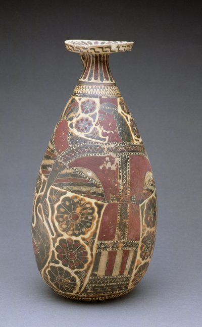 Corinthische zwart-figuur alabastron, met een gevleugelde "Meesteres van de Dieren", Grieks, Archaïsche Periode, ca. 600 v.Chr. door Unbekannt