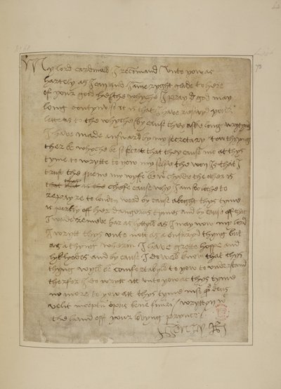Cotton MS Vespasian F iii fol.73 Brief van Hendrik VIII aan Thomas Wolsey, juni 1518 door Unbekannter Künstler