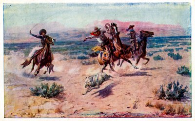 Cowboys te paard vangen een wolf met een lasso door Unbekannter Künstler