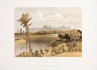 Crystal Palace, na de Grote Tentoonstelling Het Crystal Palace vanaf het Intermediate Reservoir, ca. 1855 door Unbekannt