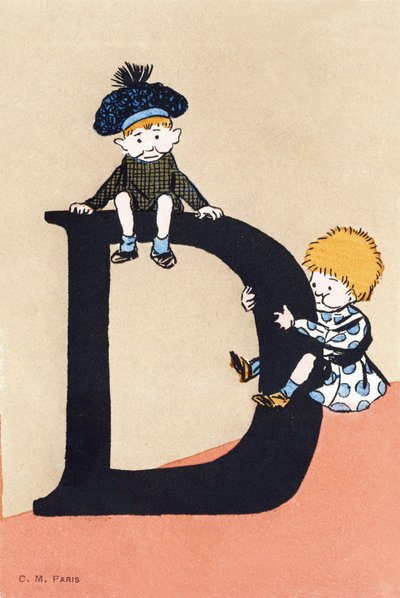 D zoals twee, afdalen - Alfabet kinderen. C. M. uitgever, Parijs. Handgeschilderde ansichtkaarten, gefrankeerd in 1904. Afmetingen: 14 x 9 cm door Unbekannt