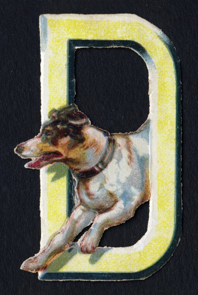 D als Hond. Kever decoupis over het thema dieren. Gravure. Serie van 26 wafelchromolithografieën van Engelse oorsprong. Eind 19e eeuw. door Unbekannt