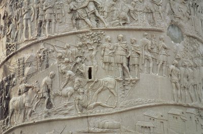 Dagelijks leven in een Romeins kamp, van de Zuil van Trajanus, 2e eeuw n.Chr. (detail) door Unbekannt