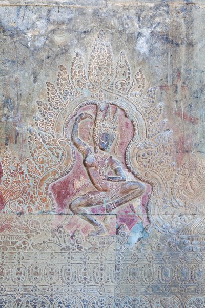 Dansende Apsara reliëf op de buitenste westelijke muur, Angkor Wat, Cambodja door Unbekannter Künstler