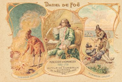 Daniel Defoe aan zijn Schrijftafel en zijn Beroemde Werk door Unbekannter Künstler