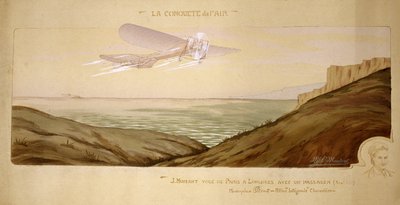 Begin van de luchtvaart: John Moisant voert de eerste passagiersvlucht uit over het Kanaal met zijn monteur in zijn Bleriot tweezitter op 17 augustus 1910 door Unbekannt