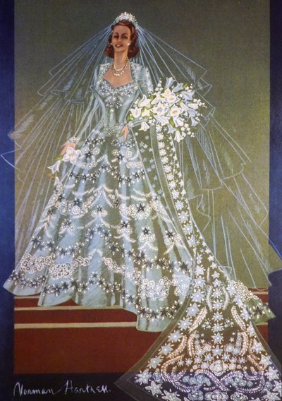 Ontwerp voor trouwjurk van Koningin Elizabeth II van Groot-Brittannië door Unbekannter Künstler