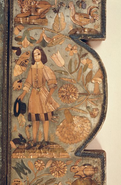 Detail (detail) van strooimarqueterie van spiegel lijst ca. 1670 door Unbekannt