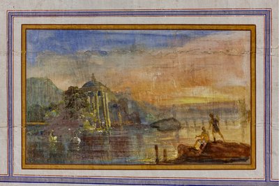 Detail van de decoratie die een landschap afbeeldt, De Rode Kamer, Het Koninklijk Appartement, Het Koninklijk Paleis of Palazzo dei Normanni (Paleis van de Normandiërs), Palermo, Sicilië, Italië door Unbekannter Künstler