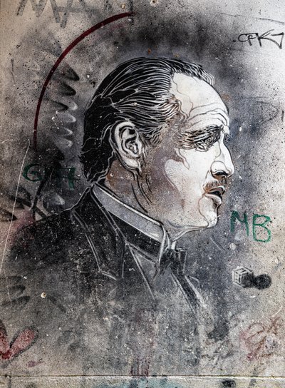Don Corleone gespeeld door Marlon Brando door C215 Viuccaria Markt door Benjamin Baud