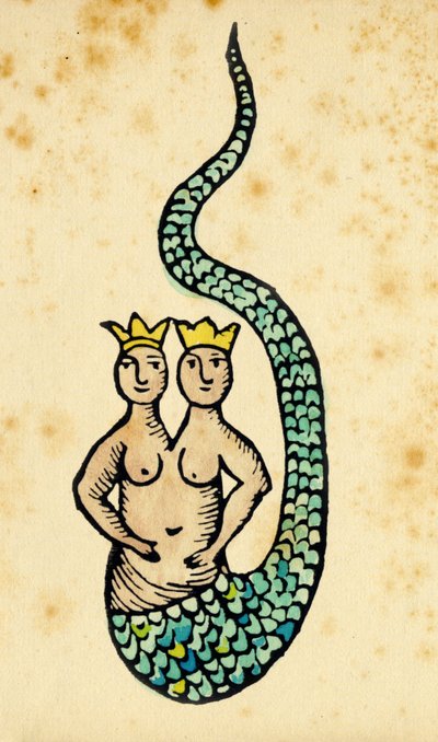 Dubbel gekroonde zeemeermin. Gravure van een 15e-eeuws verdrag door Unbekannter Künstler