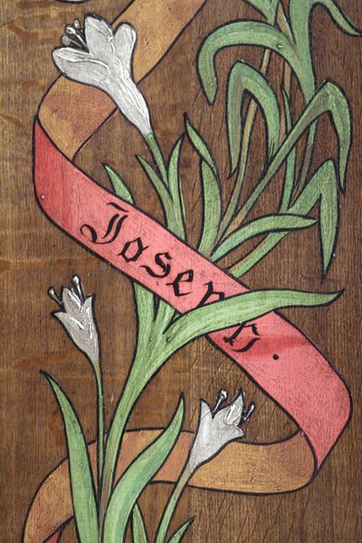Tekening. Bloemen en een lint met de naam Joseph erop, Fecamp, Frankrijk door Unbekannt