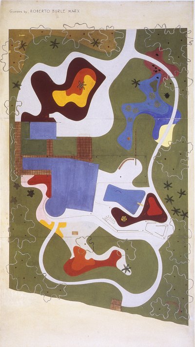 Tekening van een tuin gemaakt door Roberto Burle Marx door Unbekannt
