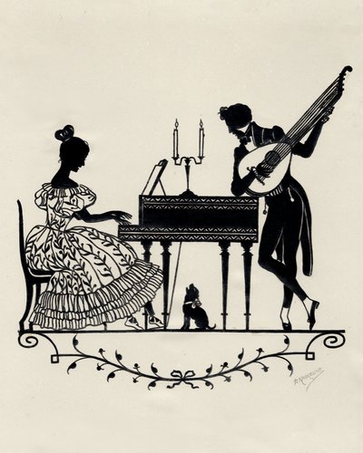 Duo met luit-gitaar en pianoforte, Wenen, ca. 1900 (prent) door Unbekannter Künstler