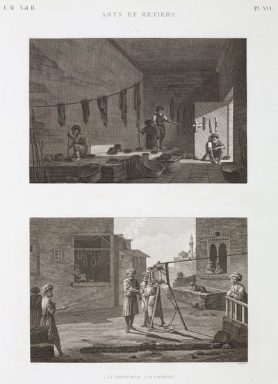 Verf- en Pigmentindustrie Verfwerken en touwmaken, Egypte, ca. 1798 door Unbekannt