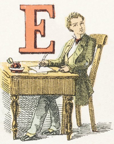 E - Schrijver - Kinderalfabet, Editions Gordinne 1920 (gravure) door Unbekannt