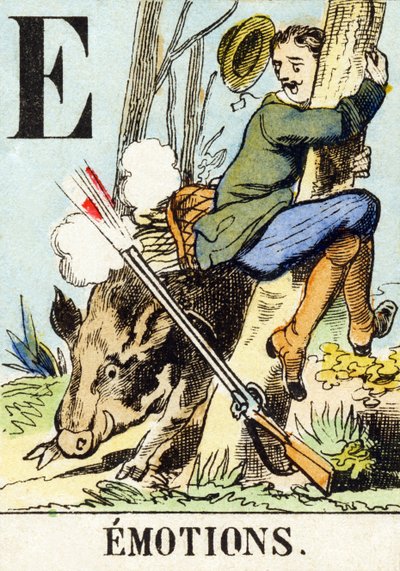 E: Emoties - Het Jachtalfabet, ca. 1890 (gravure) door Unbekannt