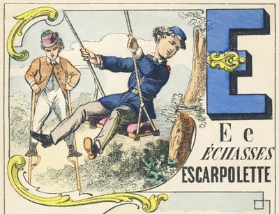 E: echasses, escarpolette - Spelletjes Alfabet, ca. 1890 door Unbekannt