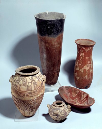 Egyptische oudheid: verschillende soorten keramiek en terracotta vazen uit de periode Nagada I door Unbekannt