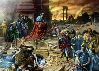 Keizer Nero met zijn koninklijke hof na de brand van Rome in het jaar 64 door Unbekannter Künstler