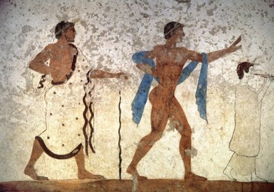 Ephebos-jongere voorafgegaan door een muzikant en een ceremoniemeester, uit Het Graf van de Duiker, 480 v.Chr. door Unbekannter Künstler
