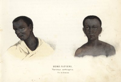 Ethiopische man en vrouw. Handgekleurde staalgravure uit Georg Friedrich Treitschke
