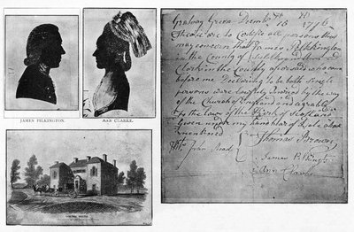 Facsimile van een Gretna Green-huwelijksakte met portretten van het paar, James Pilkington en Ann Clarke, getrouwd op 16 december door Unbekannt