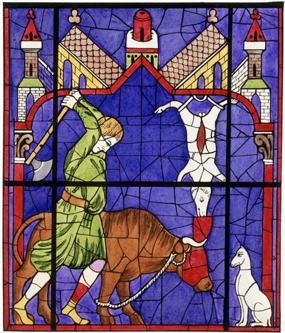 Facsimile van een glas-in-loodraam van de Notre-Dame de Chartres kathedraal die een slager afbeeldt door Unbekannter Künstler