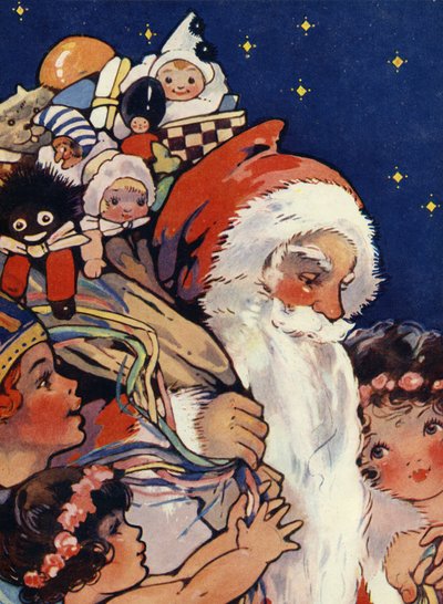 Kerstman met zak speelgoed voor kinderen door Unbekannter Künstler