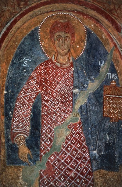 Heiligenfiguur, fresco in de Kapel van St. Nicolaas door Benjamin Baud