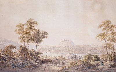 Figuren die de stad Athene naderen, Griekenland, ca. 1800 door Unbekannt