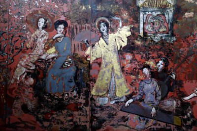 Kunstmuseum, Museum, Vrouw, Lak op hout, Centraal, zuid, noord lente door Nguyen Gia Tri, Detail, Ho Chi Minhstad, Vietnam, 2018 (foto) door Unbekannt