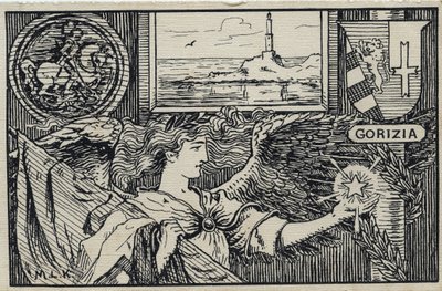Eerste Wereldoorlog (1914-1918): Italiaanse patriottische ansichtkaart voor de aansluiting van Gorizia bij Italië door Unbekannter Künstler